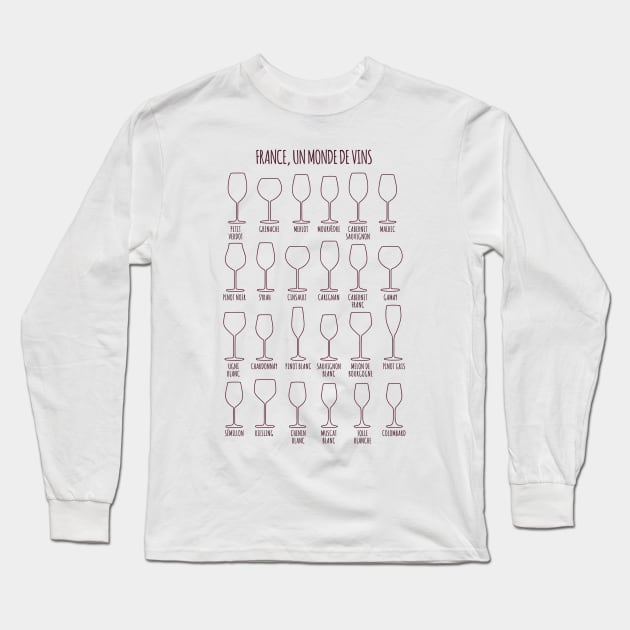 France, a World of Wines Long Sleeve T-Shirt by Printadorable